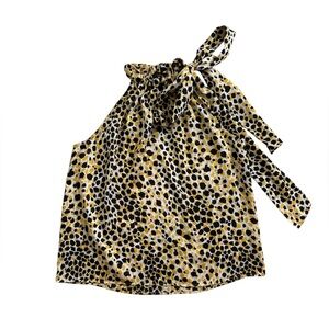 Ann Taylor Leopard Halter Bow Top Yellow Small